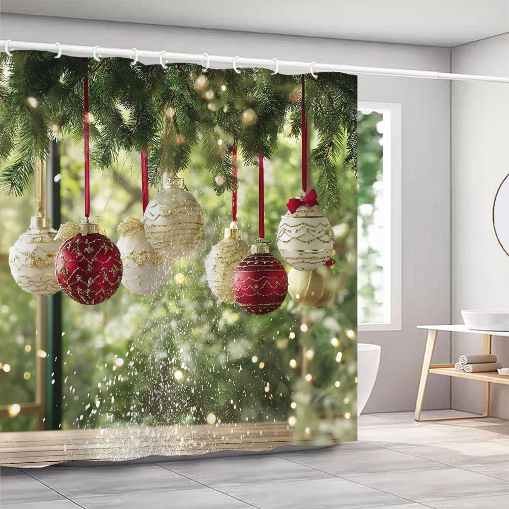 GAEChristmas Shower Curtains with hooks Christmas tree and bells Shower Curtain Polyester Bathroom Curtain home Decor Curtain