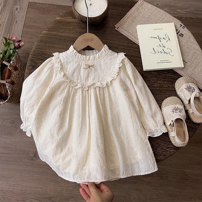 Spring And Autumn Girls' Dress Stylish Baby Dress Children'S Unique Lace Trim Hollow Princess Dress