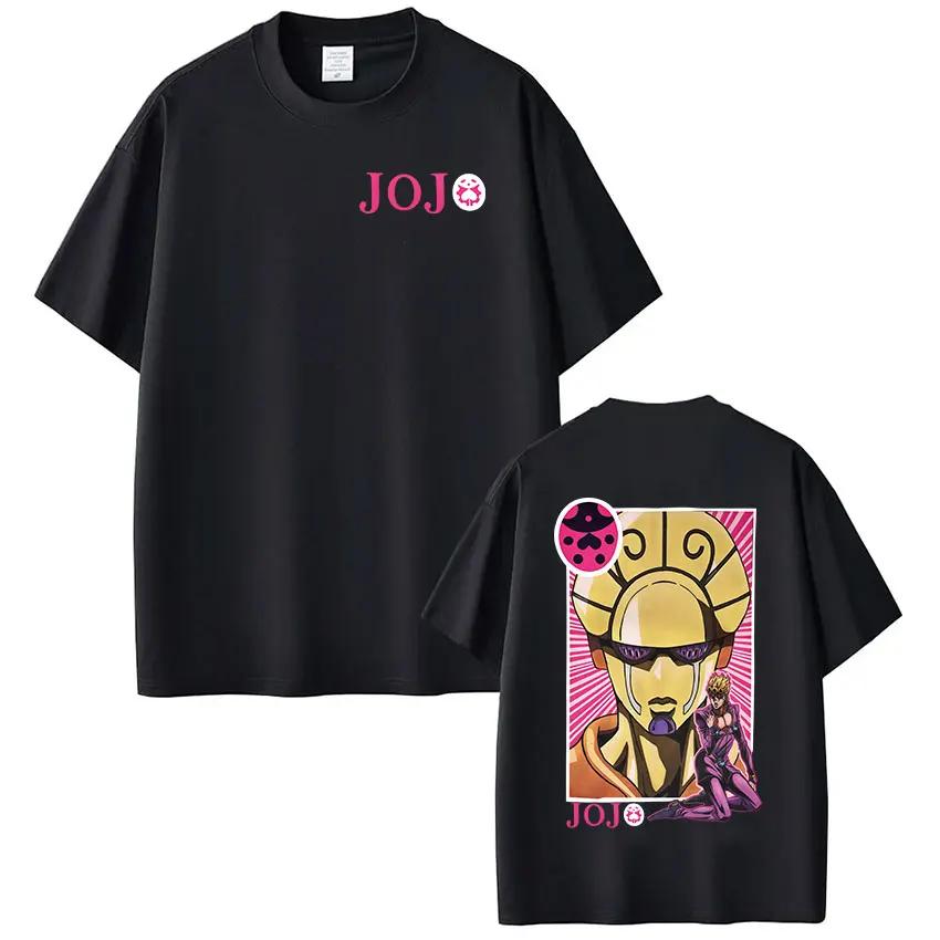 

Anime JoJo Bizarre Adventure Giorno Giovanna T Shirts Men s Cotton Shirt Fashion Hip Hop Summer Short Sleeve T-shirts Streetwear S чёрный