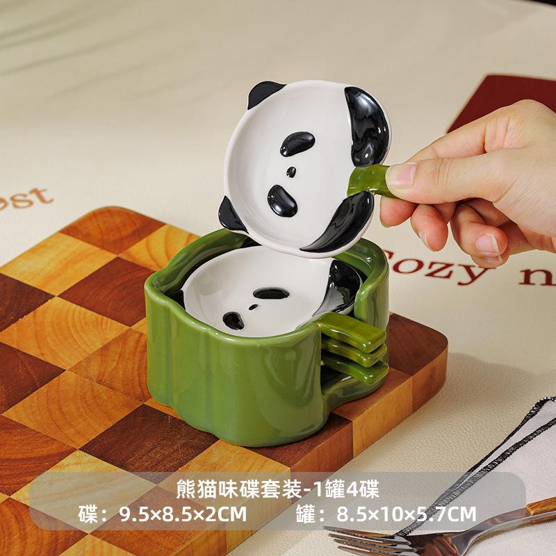 New Cartoon Ceramic Seasoning Saucer Cute Panda Dipping Saucer Home Dining Table Creative Cartoon High-End Sense Saucer