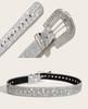 Fashion Women Wide Glitter Belt Golden Rhinestone Buckle Full Eyelet Design Western Style Waist Belt for Jeans Pants Dresses