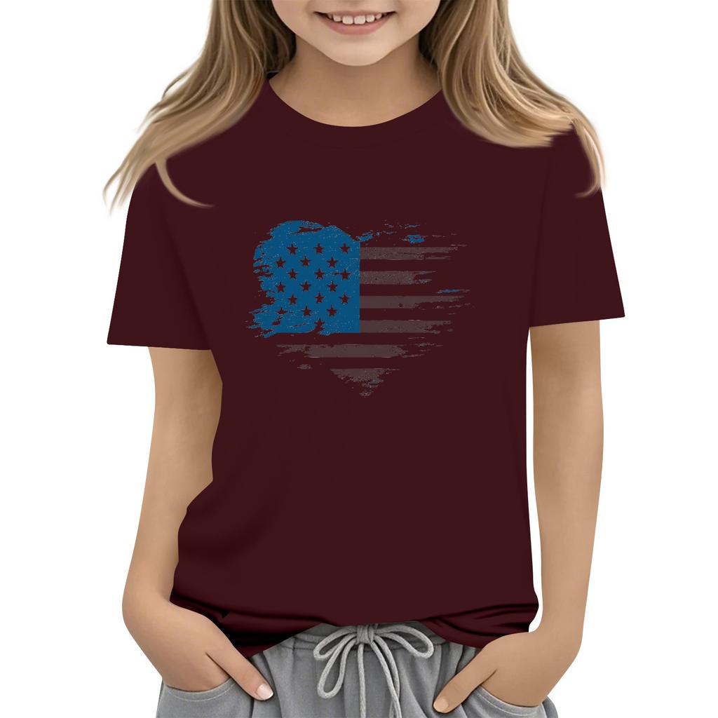 Tricou Casual cu Mânecă Scurtă și Gât Rotund pentru Copii, de Ziua Independenței