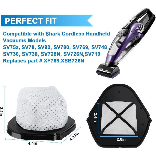 Leadaybetter 6 Pack Dust Cup Filters Replacement for Shark Cordless Handheld Vacuum SV780 SV75Z SV728N SV726N, Replacement Part# XF769, XSB726N