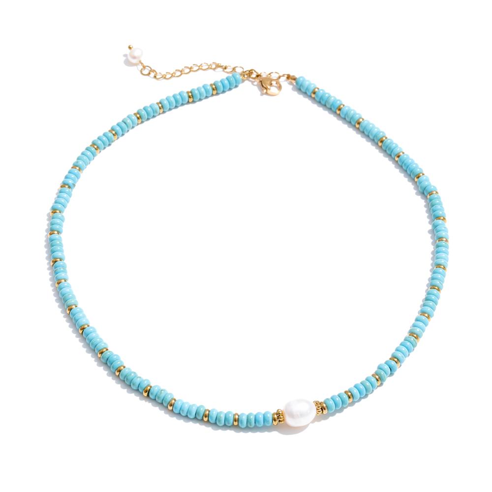 Colorful Natural Stone Beads Handmade Chain Y2K Fashion Necklace for Women Stainless Steel Waterproof Collar Jewelry Gift