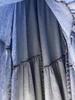 Women's Autumn High-Waist Midi Denim Skirt with Ruffle Patchwork