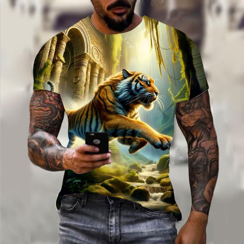 Harajuku Men's T-shirt Hip Hop Trend Street Casual Round Neck Short Sleeve Loose Top Fun 3D Animal Eagle Print T-shirt