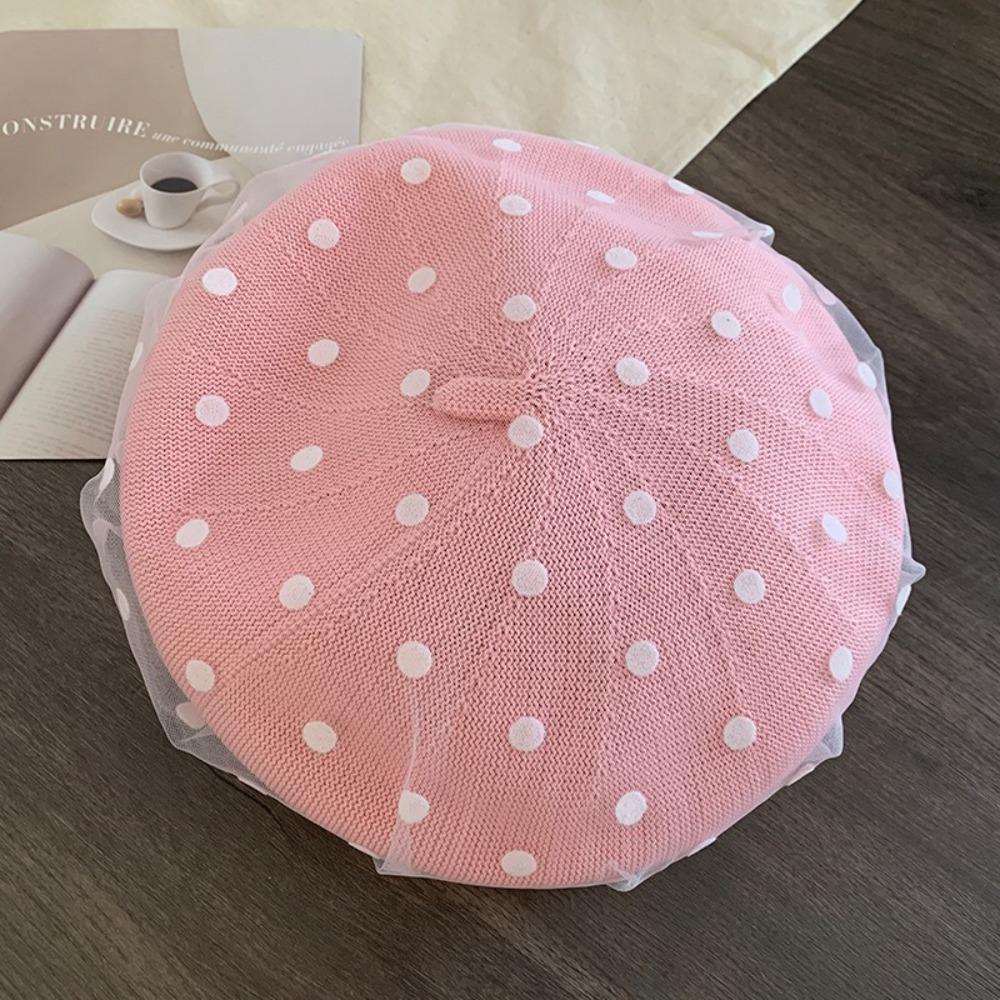 New Knit Painter Caps Mesh Beanie Cap British Polka Dot Berets  Streetwear