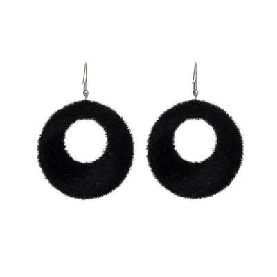 Black Plush Round Pendants Hook Earrings for Women Bohemian Elegant Light Dangle Earring Hollow Circle Brincos Feminino