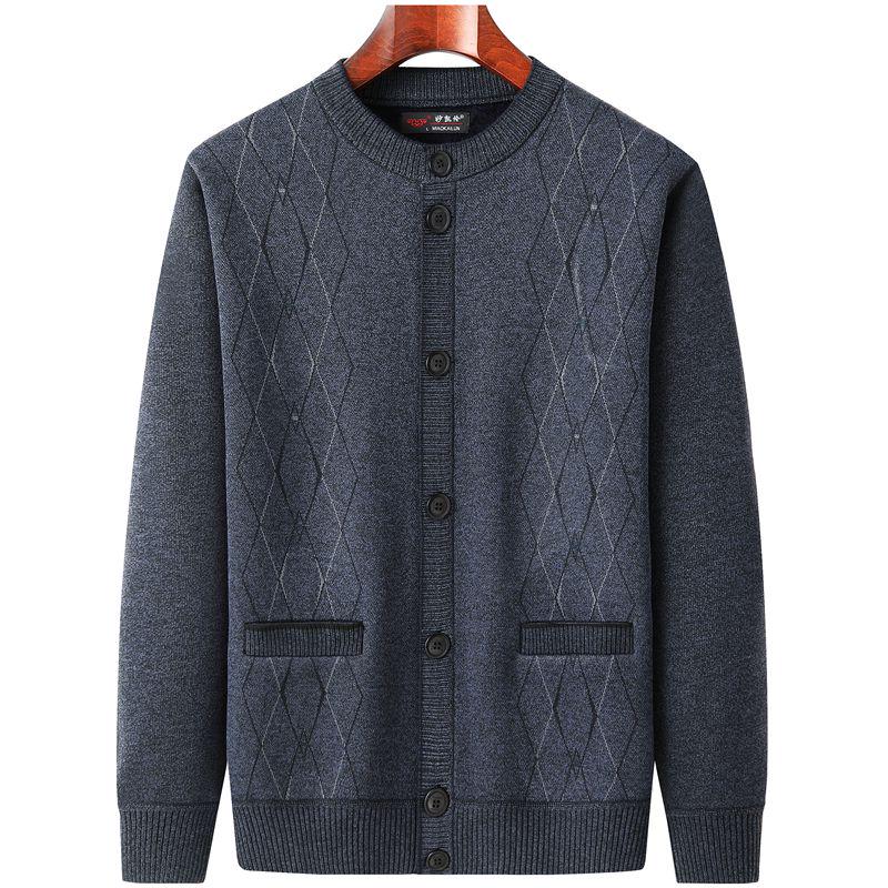 Men's Autumn-Winter Knit Cardigan: Thickened Velvet Sweater for Middle-aged and Elderly Dads and Grandpas.
