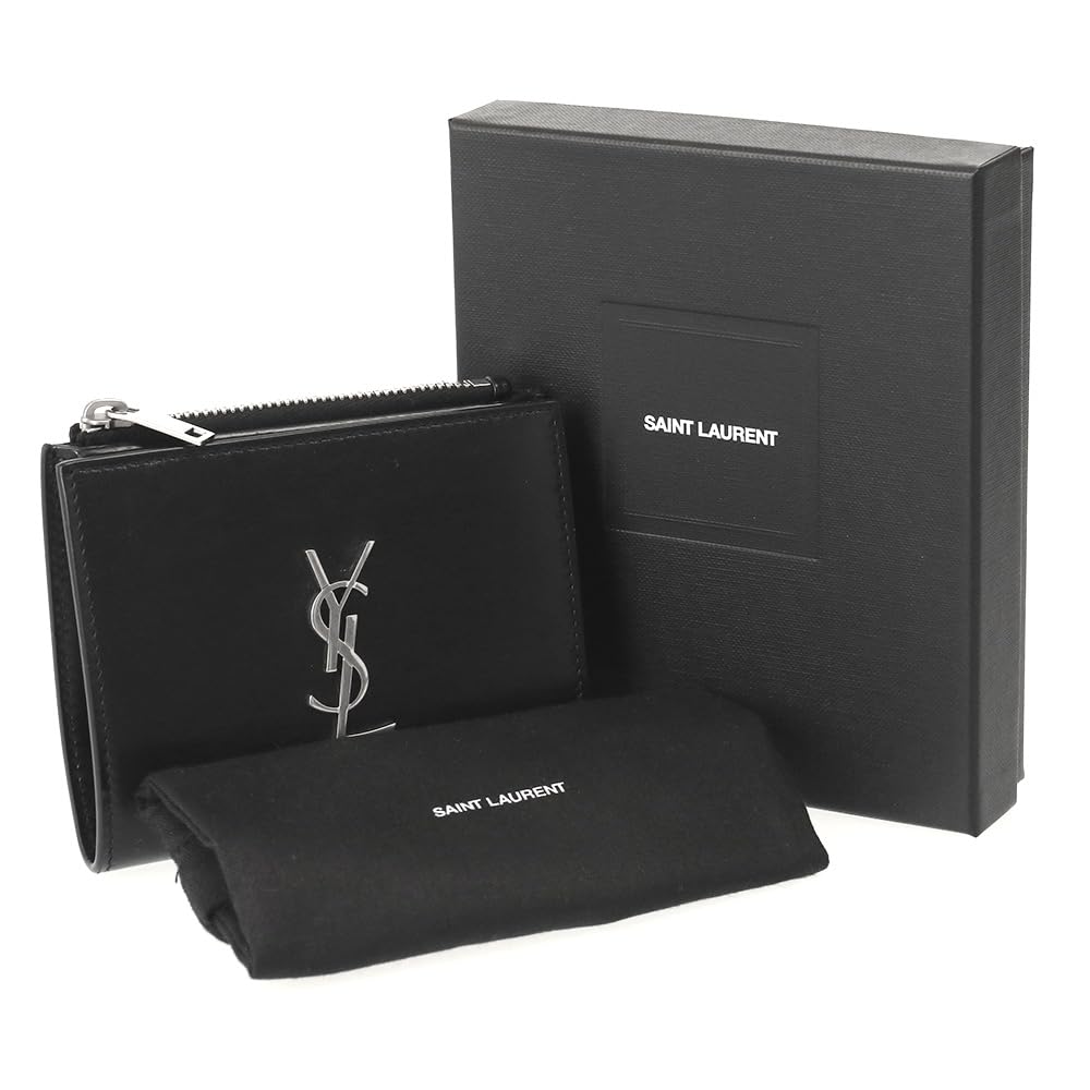 Saint Laurent Paris Bifold Compact Leather 575726 0SX0E 1000 Women's Wallet, Black, [Used]