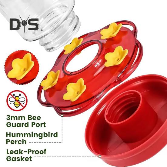 1 ks/2 ks plastové krmítko pro kolibříky o objemu 15 oz, venkovní závěsné krmítko pro kolibříky s 5 krmnými otvory pro zahradní dekoraci na terasu