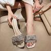 2025 new Internet celebrity thick heel cool slippers women wear summer fairy style fashion bow rhinestone slippers
