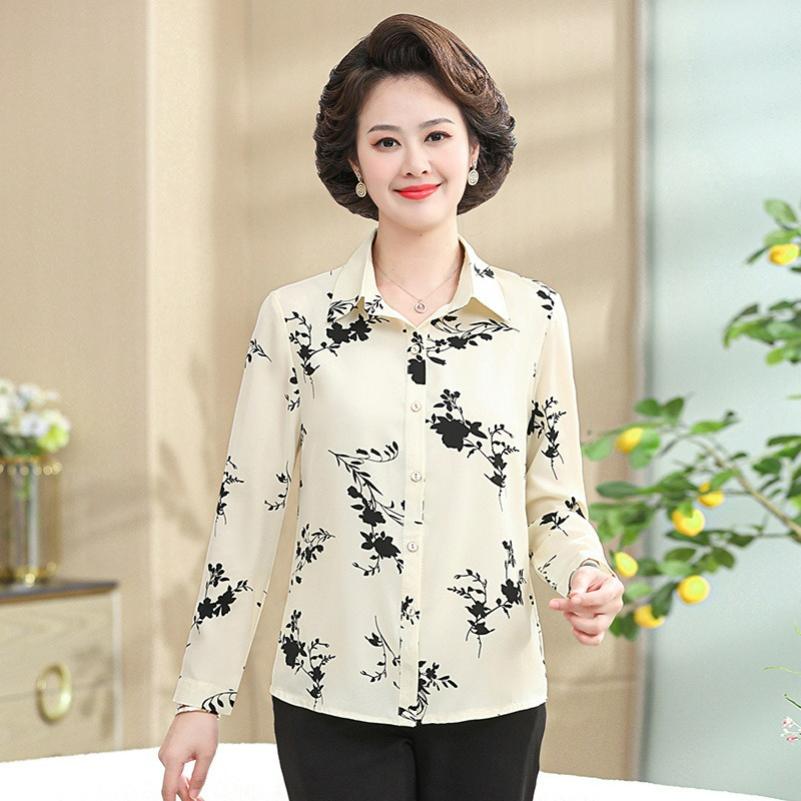Long-sleeved Shirt, Middle-aged Women's Spring and Autumn Clothes, Western Style Blouse, Women's Summer Chiffon Shirt