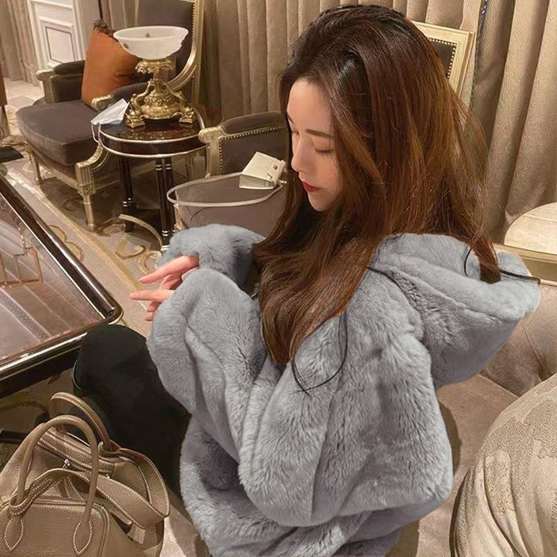 Fashion imitation fur jacket women's tide autumn and winter new imitation Rex rabbit hair loose stand-up collar women's clothing