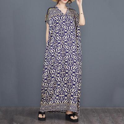 Kurzarm Plus Size Baumwolle Satin Vintage Blumen neu in Kleidern für Damen lässig locker Maxi langes Sommerkleid