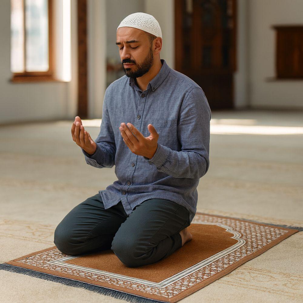 Printed Floor Mat 70x110cm Muslim Prayer Rug Rectangle Non-slip Prayer Mat Set with Prayer Beads Foldable Janamaz Sajadah Eid