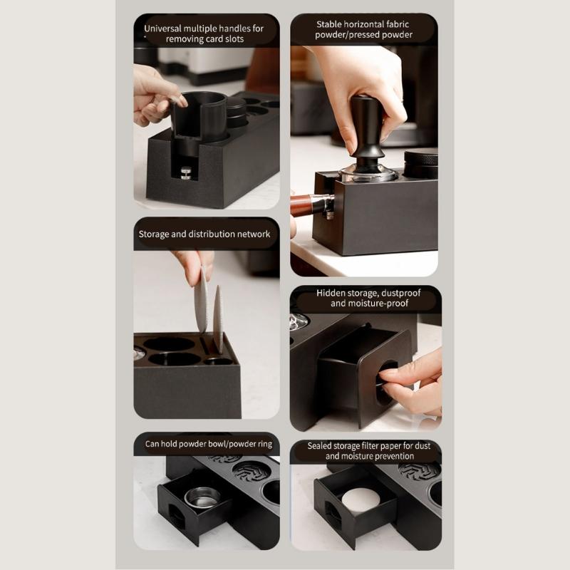 ABS Coffee Portafilter Rack Distributor Holder Convenient Espresso Tamper Mat Stand with Drawer Coffee Accessories