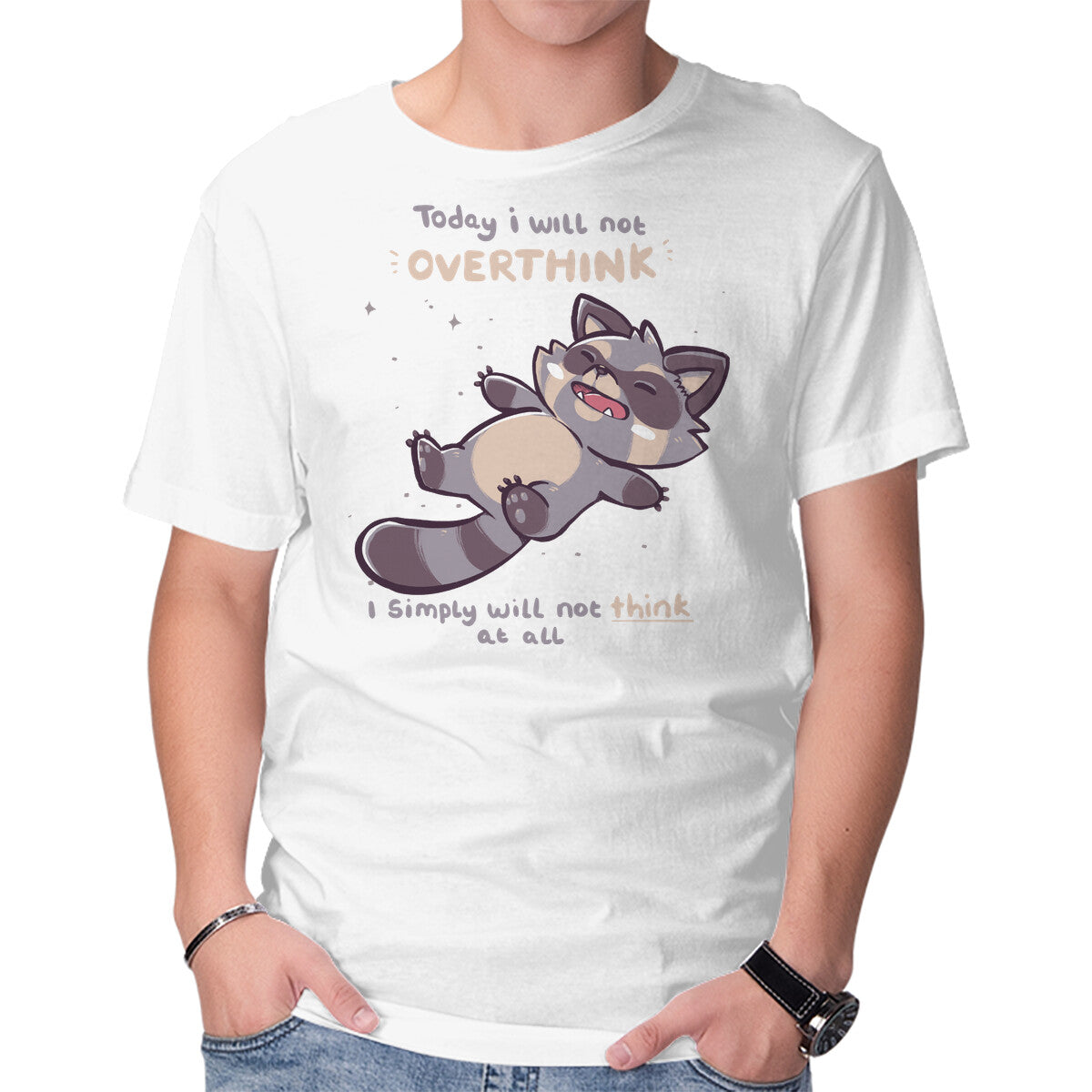 Unisex Crew Neck T-Shirt No Thoughts Raccoon Graphic Short Sleeve Casual Tee S