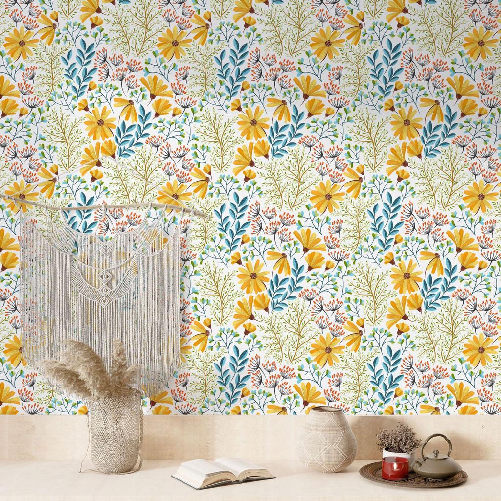 Květinová citronová samolepicí tapeta pro dekoraci ložnice a hotelu RW181-200