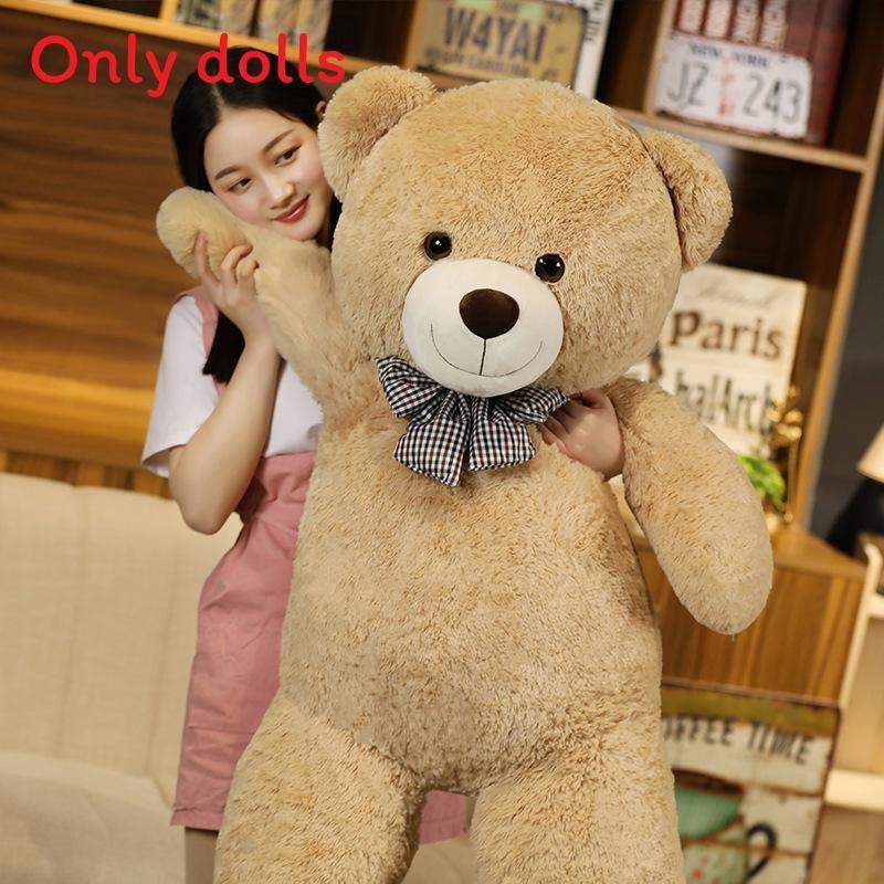 Bear Oversized Teddy Plush Toy With Checkered Bow Decoration For Kids Gift
