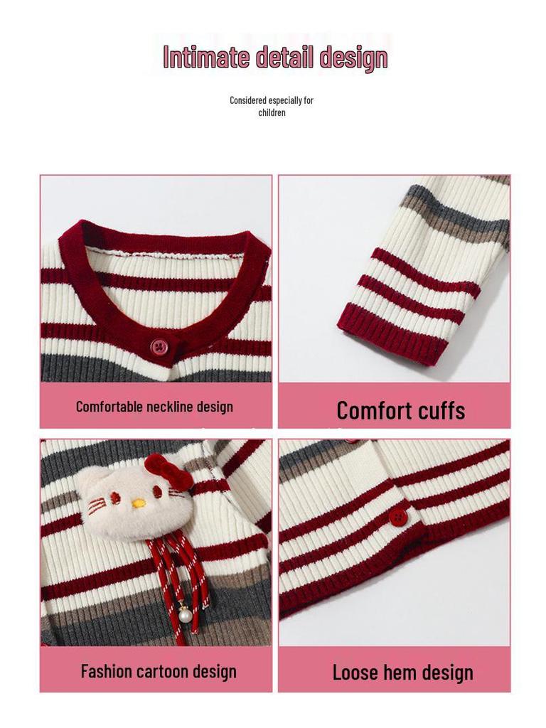 Herbst 2025 Mädchen Strickjacke mit Streifen - Stilvoller Pullover für kleine bis mittlere Kinder