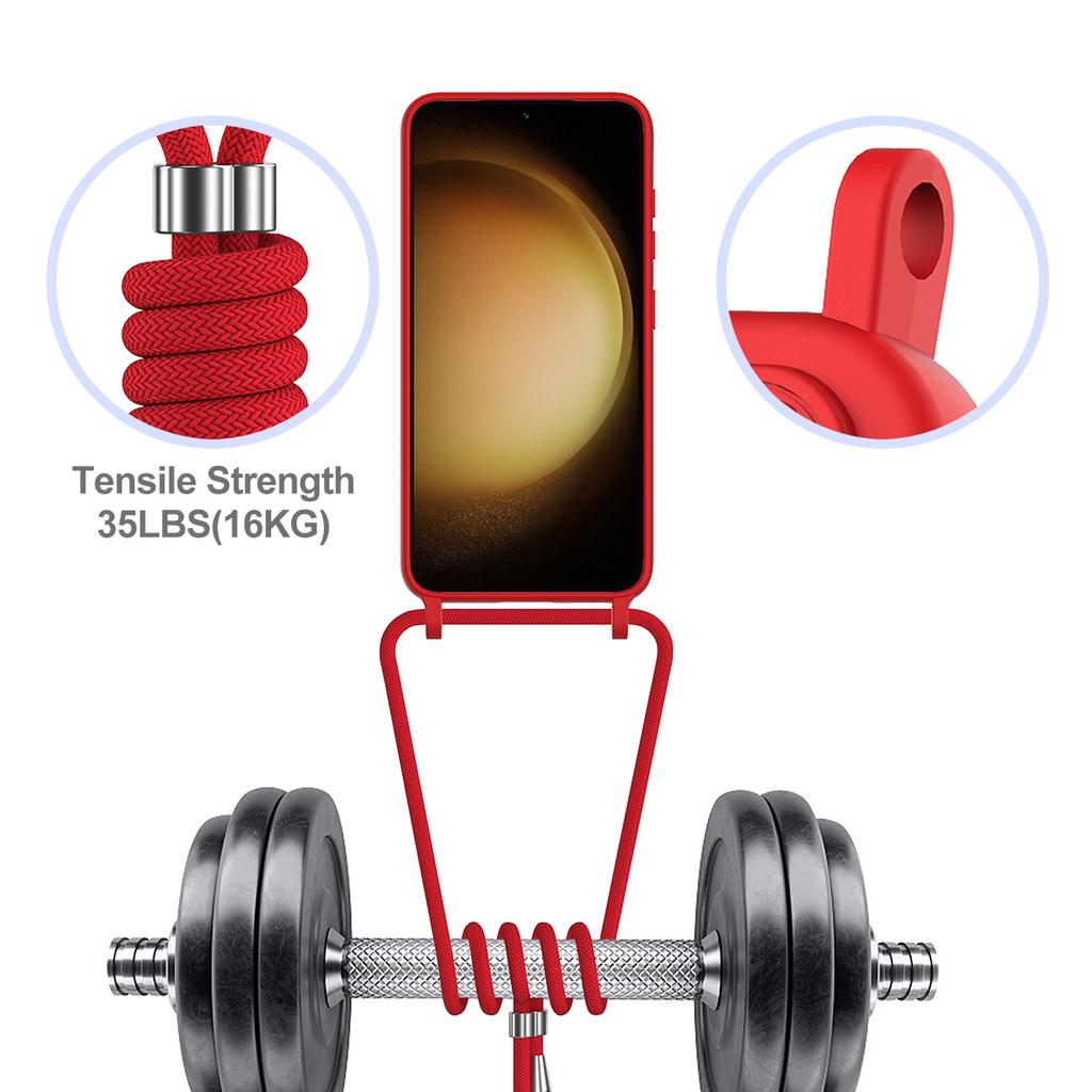 For Samsung Galaxy S23+ Case Liquid Silicone Card Holder Phone Back Cover with Lanyard