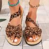Fashion Bowtie Decor Flat Sandals for Women Plus Size Leopard Thick Sole Non Slip Slippers Summer Light Comfort Platform Beach Slides