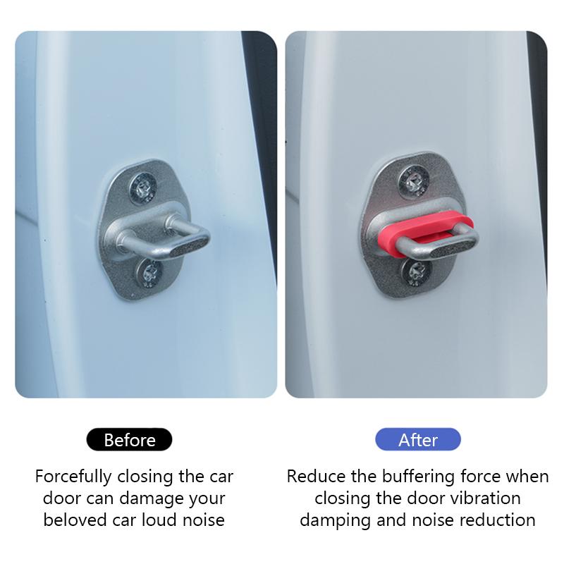 SEAMETAL 4pcs Car Door Lock Shock Absorber Pad Silicone Anti-Vibration Silent Damper Buffer Door Lock Buckle Protector