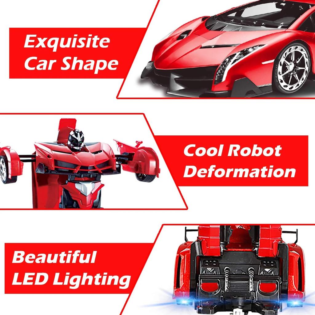 Remote Control Transform Car Robot Toy 2.4Ghz 1:18 Rechargeable 360°Rotating Stunt Race Car Toys for Kids Boys Girls Age 8 9 10 11 Year Old Toy Gifts
