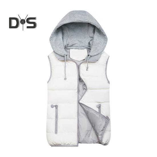 Women Winter Vest Coat Hooded Color Matching Zipper Closure Drawstring Sleeveless Padded Thick Waterproof Windproof Soft Warm Lady Waistcoat