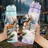 1PC Winter Deer Snow Forest 750ml Color Plastic Sports Water Bottle Leakproof Flip Straw Lid Suitable for Sports Office Home Use