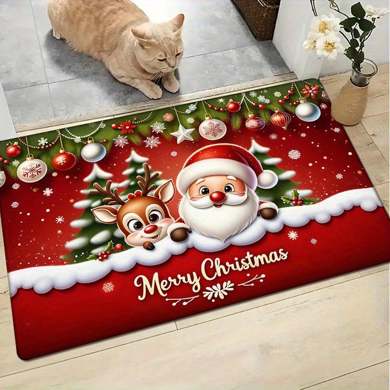 Christmas Santa Reindeer Door Mat Non Slip Absorbent Rug for Entryway Kitchen Holiday Home Decor Washable Floor Mat