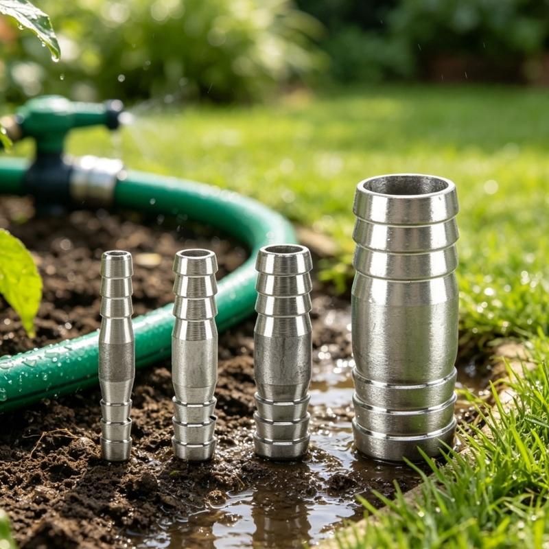 Garden Watering Hose Joiner Set, Metal Double Ended Barbed Fittings for Soft Hose Repair and Garden Use, 5 Piece Set