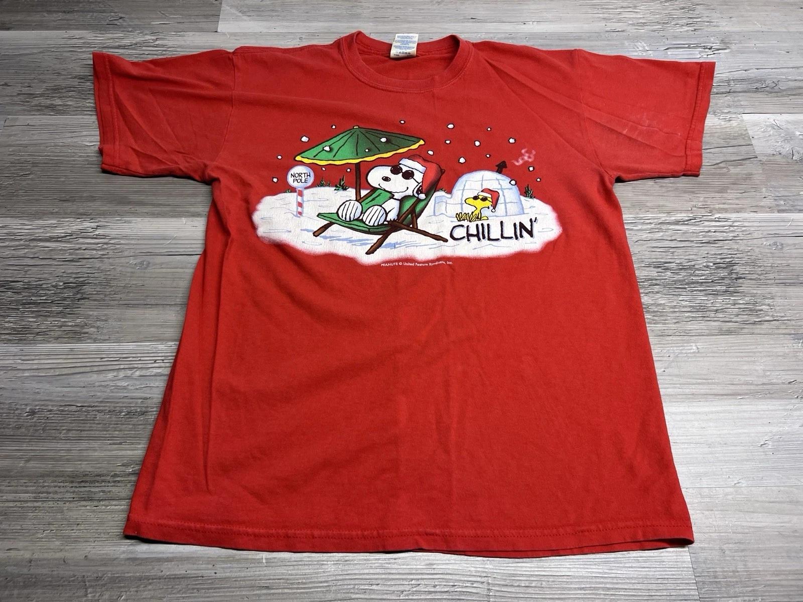 

Vintage Santa North Pole Snoopy Woodstock Peanuts T-Shirt Y2K Christmas Size M XL