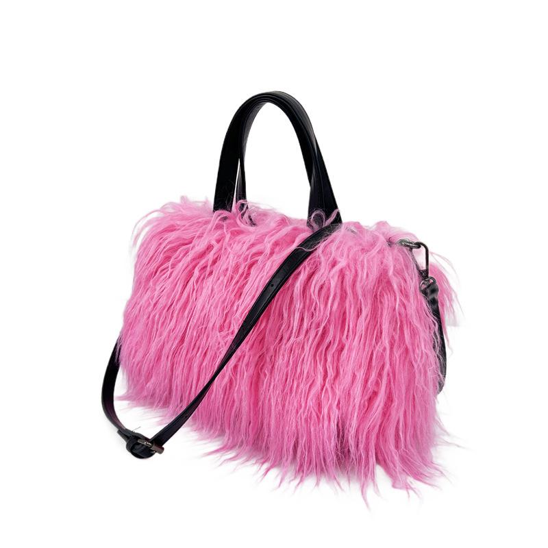 Fluffy Plush Shoulder Bag Warm Faux Mongolian Fur HandBags for Women Brands Large Hobo Shopper Purses