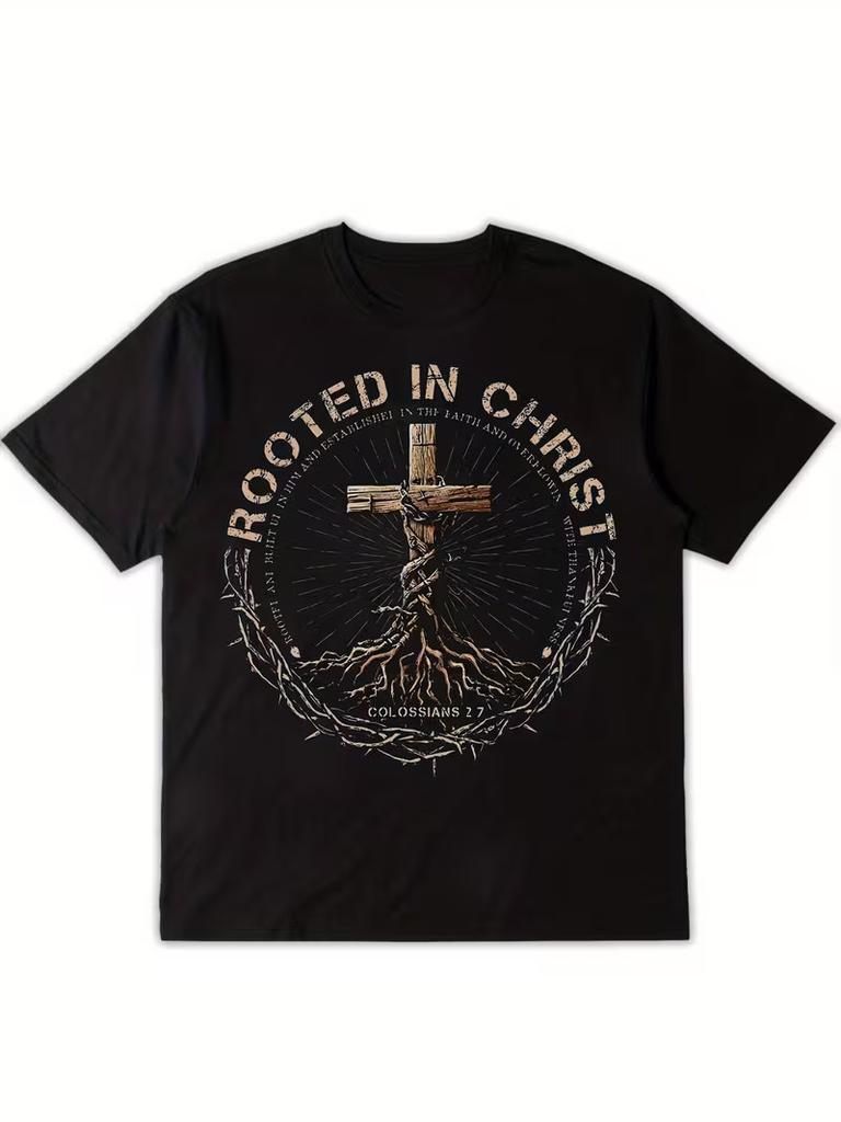 Men'S Christian Religious T-Shirt - Rooted in Christ Cross Design with Floral wr