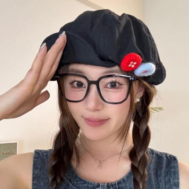 One Hat and Five Wearing Retro Cotton and Linen Octagonal Cloud Hat Summer Color Button Forward Hat Show Face Small Beret