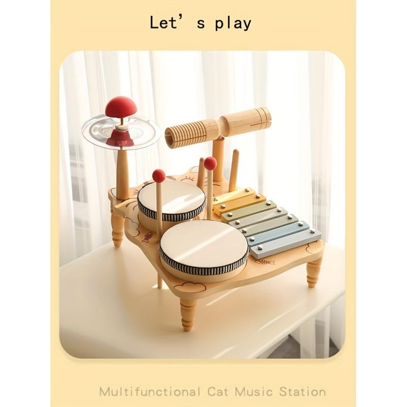 Drum Set, Wooden Percussion Instruments Toy Set, Educational Muscil Toy, Birthday Gifts,  Halloween Christmas Gift