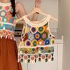 Summer Bohemian Hollow Knitted Vest Women's Crop Top Floral Sleeveless Cami Vest Women O-neck Short Crocheted Tassels Out Top