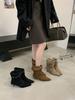 European and American fashion rivet pleated piled boots women's 2025 new suede small square heel temperament short boots