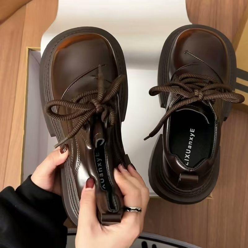 Big Head Lace-up Small Leather Shoes Women's Spring Fashion Japanese Increased Thick-soled JK Loafers Shoes