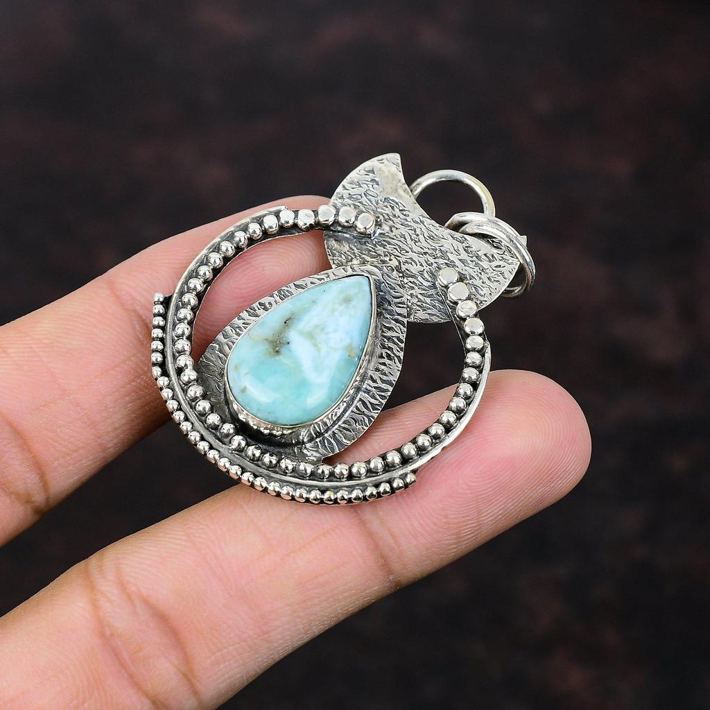 Larimar-Anhänger, handgefertigt, einzigartiger Design-Schmuck, 925er-Sterlingsilber-Anhänger, ein hochwertiger Edelstein-Schmuck, Geburtsstein-Anhänger, Geschenk für Freunde