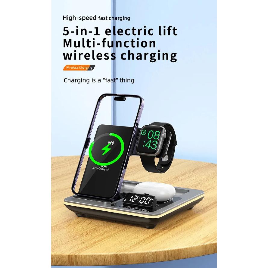 3 In 1 Wireless Magnetic Charger Station With Clock Display