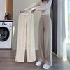 Women's Herringbone Wool Split Straight Wide-Leg Pants - 2026 Spring/Autumn, Plus Velvet, Casual Trendy Style