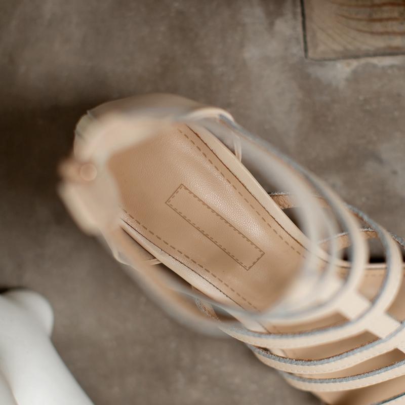 Fashion Women's New Spring/Summer Genuine Leather Cowhide Bag with Back Zipper High Heel Large Open Toe Roman Sandals