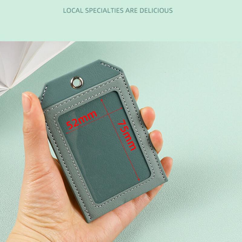 2 Card Slot Employee Work ID Card Set Hanging Rope PU Leather Bus Meal Card Chest Badge