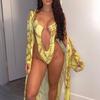 Women's Fashion Sexy Hollow Chain Personalized Printed One-Piece Swimsuit