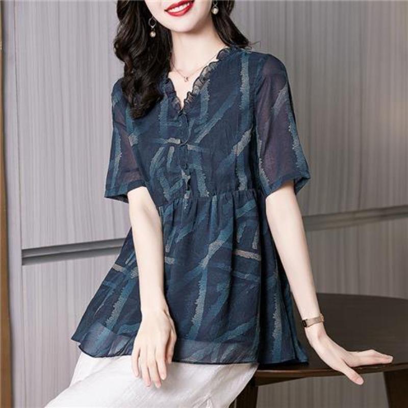 Short-sleeved Chiffon Shirt for Women New Summer Fashion Simple Small Shirt Loose Top