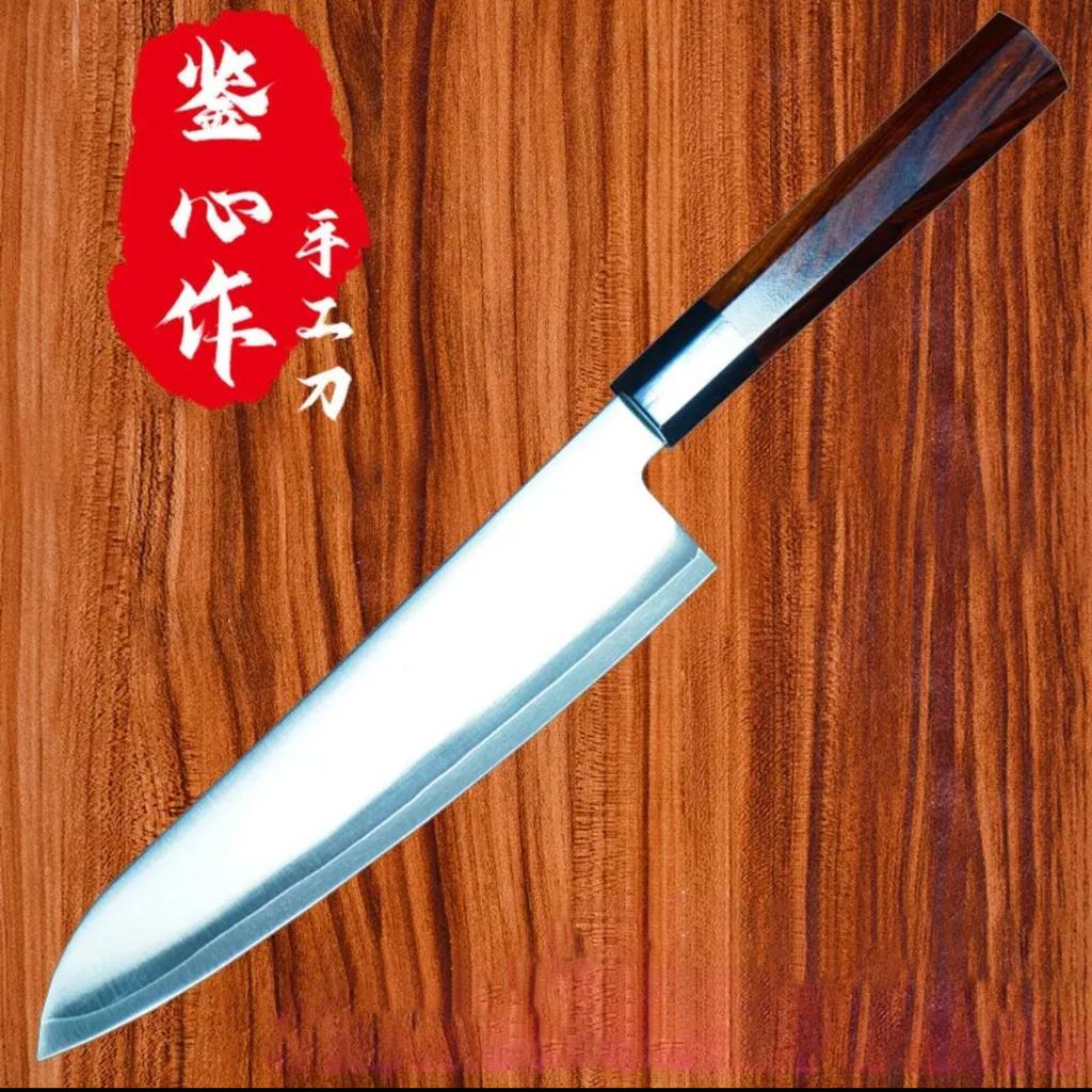8.3 Inch Chef Knife 3-layers Clad Steel DC53 Blade Wood & Ox Horn Handle Sharp Slicing Cleaver Handmade Forged Kitchen Knives