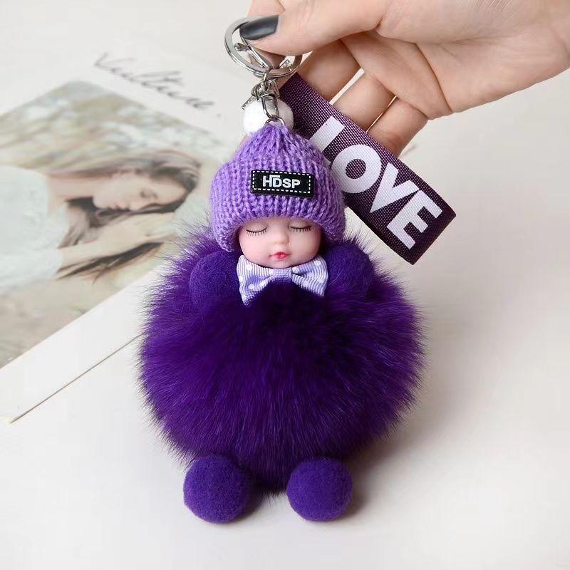 Faux Fox Fur Sleep Doll Bag Charm With Handmade Craft For Car Keychain And Backpack Decor